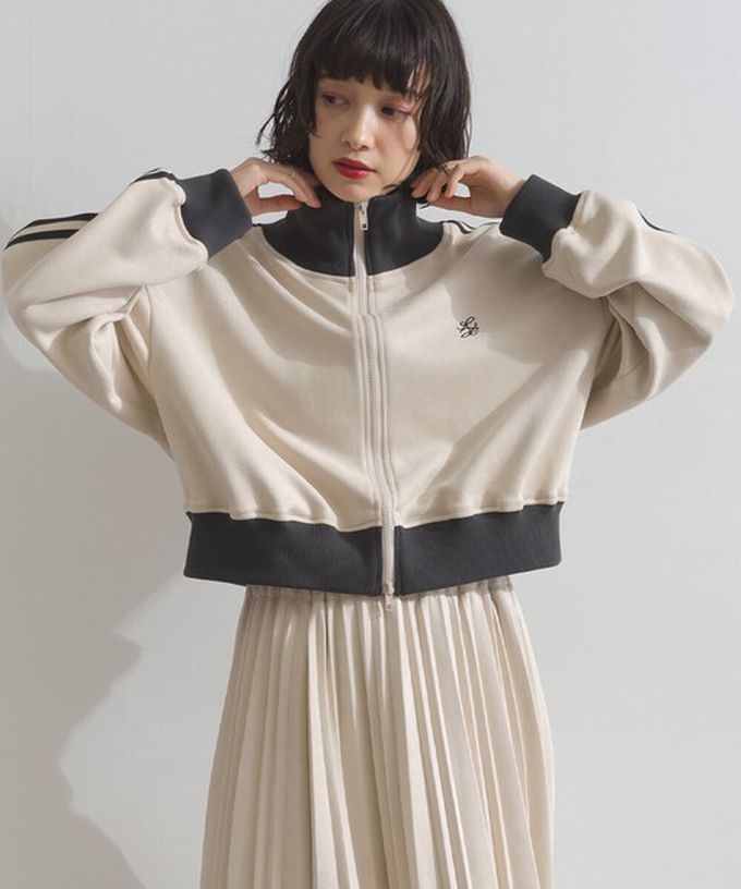 日本 ELENCARE DUE - 麂皮短絨休閒配色運動風夾克-粉紅