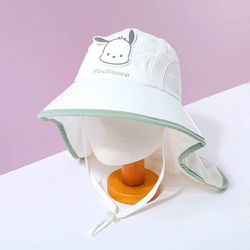 韓國配件連線 - 卡通造型大帽簷網眼防曬遮脖帽-卡通人物帕恰狗-白 (頭圍約52~54cm)