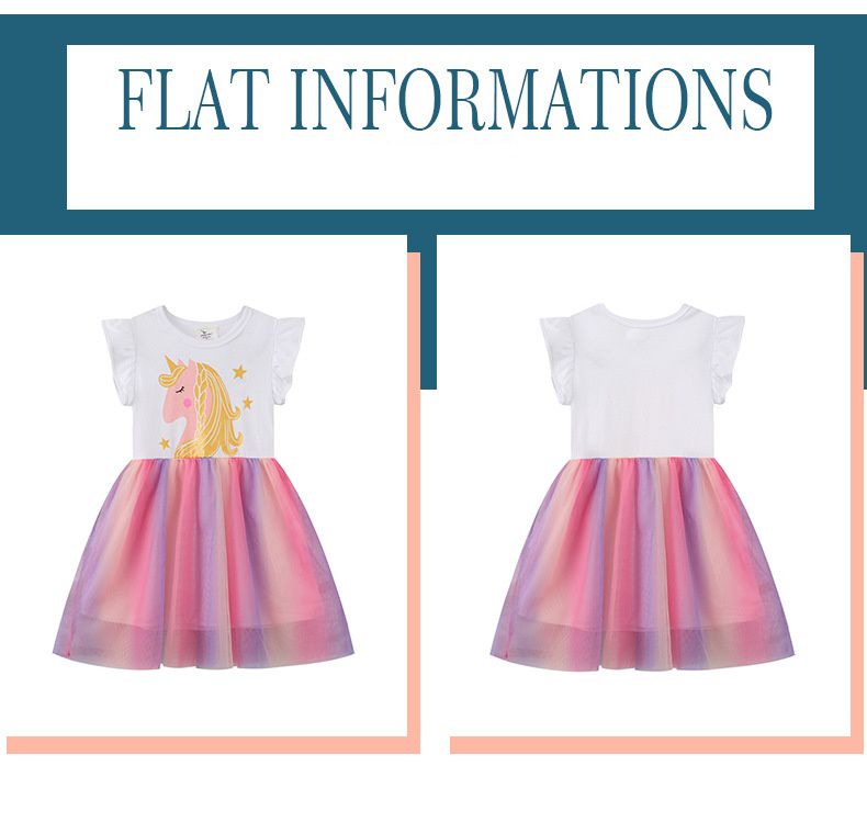 Jumping meters - 棉質圓領短袖網紗洋裝-獨角獸女王-白色