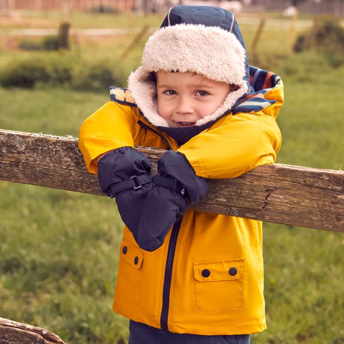英國 JoJo Maman BeBe - 四合一多功能防水保暖連帽外套-黃色綵帶