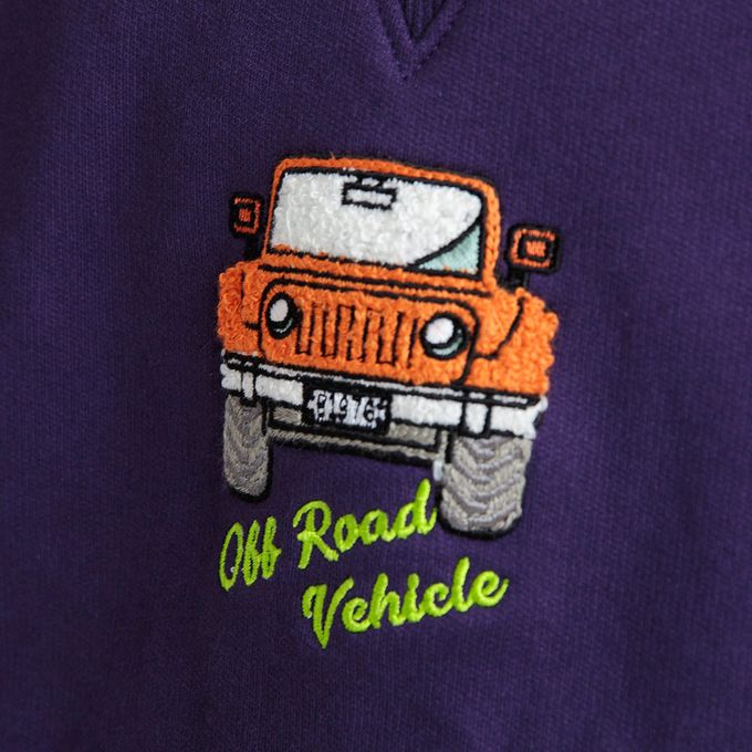 日本 BRANSHES - 吉普車刺繡裏毛長袖上衣-藍