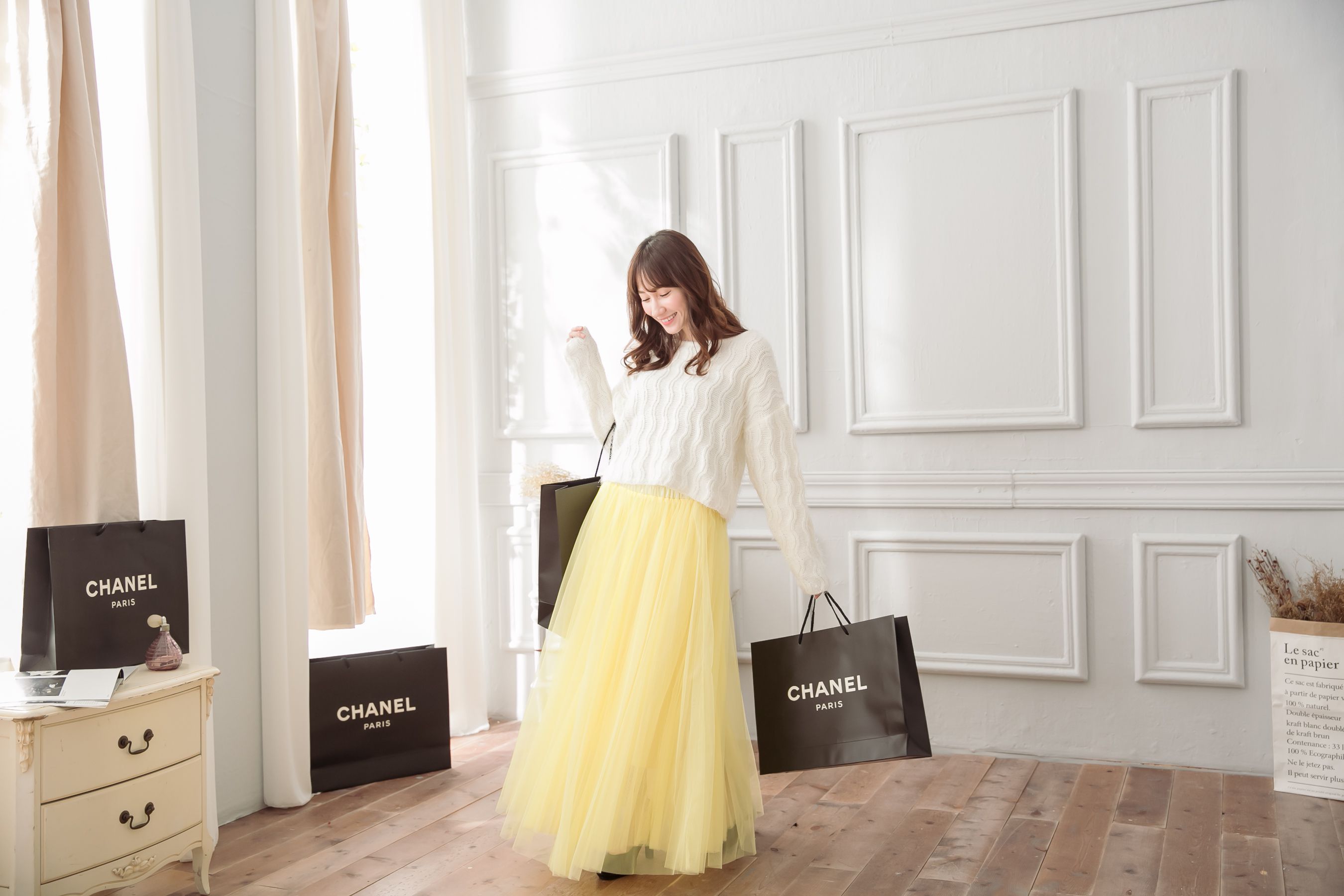 Peachy - 獨家訂製綿柔法式浪漫三層蓬紗裙-三層蓬版-嫩鵝黃 (F)