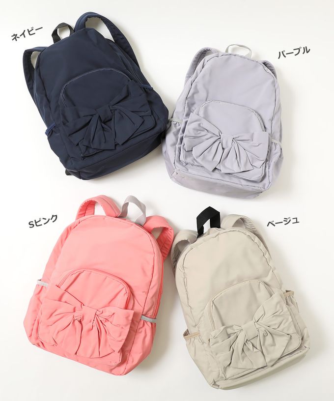 日本 devirock - 可愛蝴蝶結方便收納背包-卡其