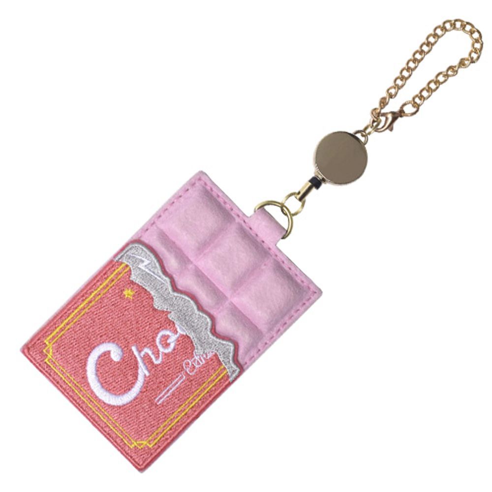日本P+G design - 刺繡羊毛氈硬式悠遊卡夾/證件套-草莓巧克力