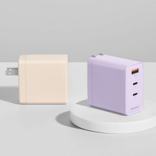 A1 Charge 65W GaN 氮化鎵三孔充電器 + 雙USB-C充電線-紫色充電組