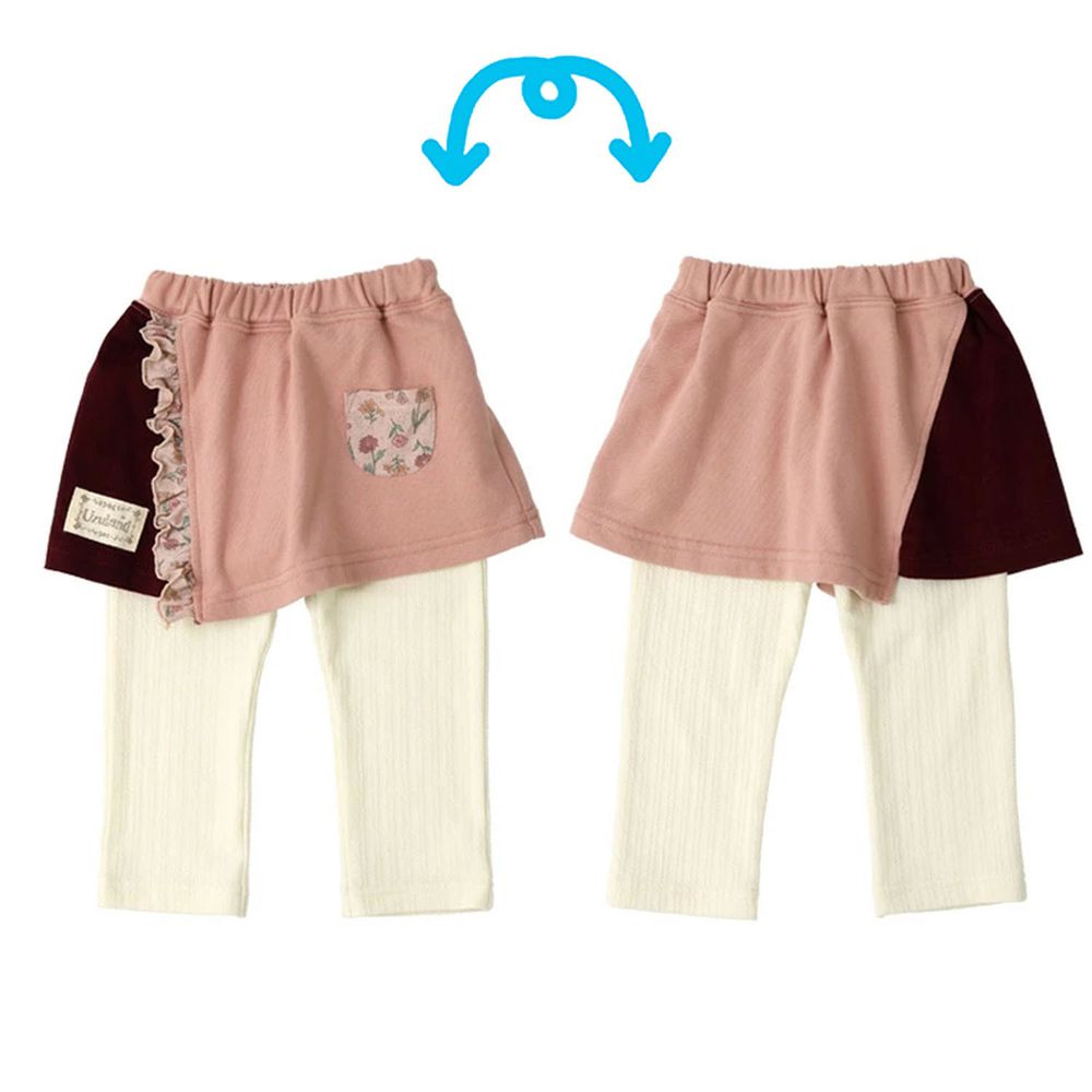 日本 ZOOLAND - 羅紋內搭褲裙-不規則拼接-粉