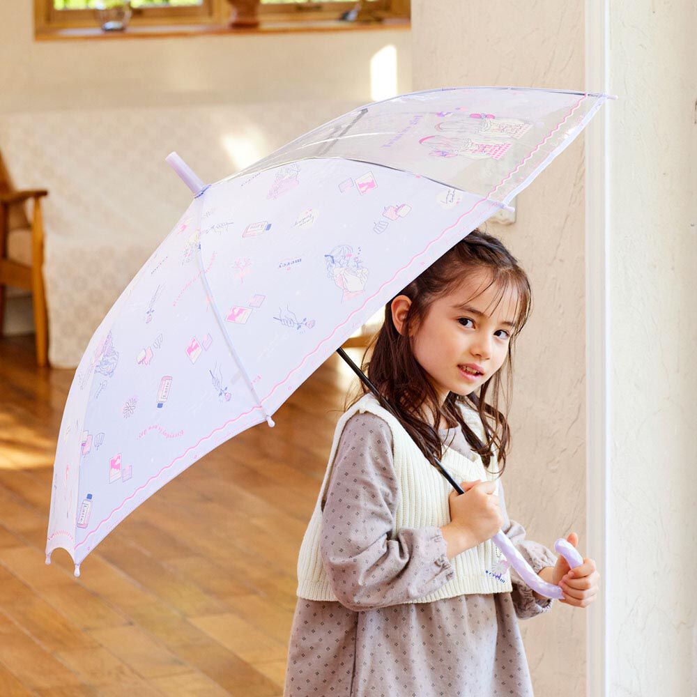 日本中谷 - 透明窗設計兒童雨傘/直傘-女子會-粉紫 (55cm(身高130cm以上))