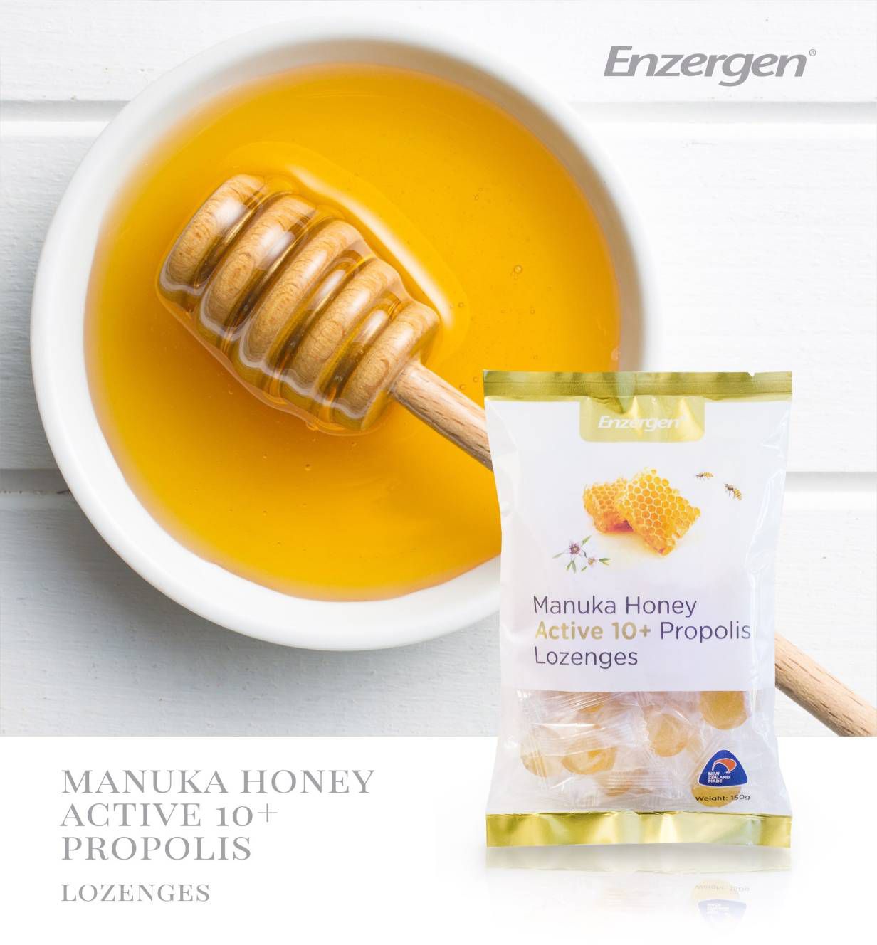 [紐西蘭] Enzergen® - 麥蘆卡蜂蜜蜂膠潤喉糖-效期到2023.8.19-150g