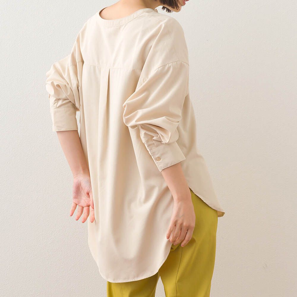 柔滑科技棉 小立領長袖襯衫-淺杏