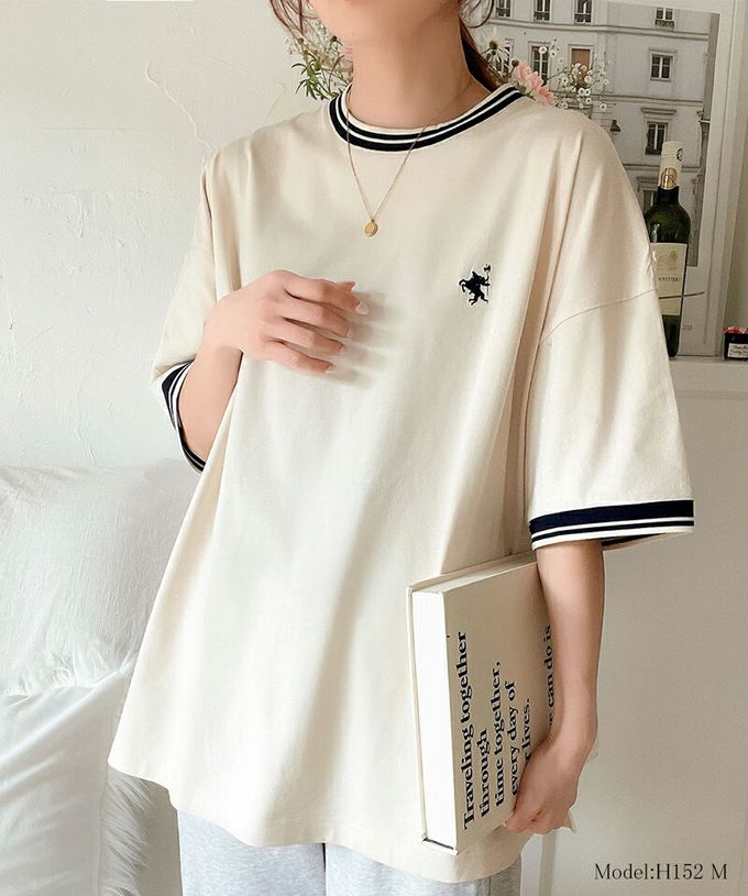 日本 Classical Elf - Java 100%天竺棉 刺繡舒適短袖上衣-淺灰棕