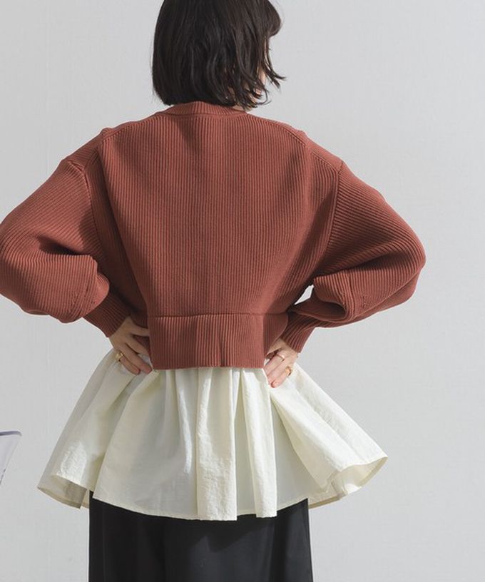 日本 ELENCARE DUE - 羅紋針織美型金扣層次長袖上衣-磚橘