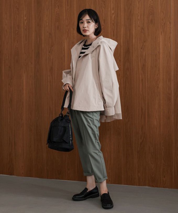 日本 Bab - [人氣款]背後皺摺薄紗連帽風衣外套-卡其杏