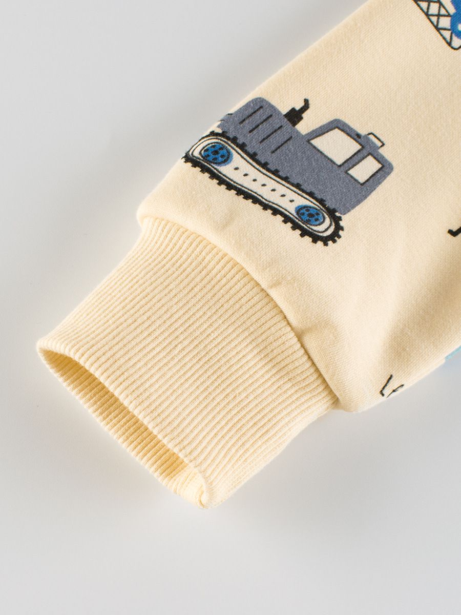 加絨棉質圓領長袖上衣/大學T-工程車車-杏色