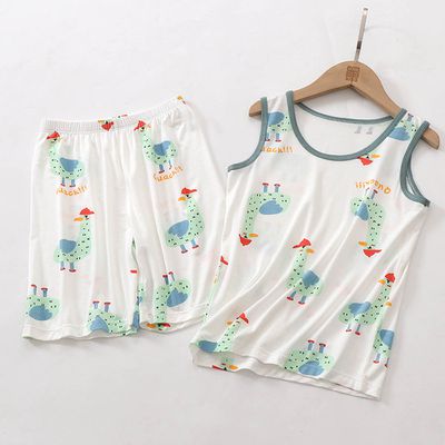 MAMDADKIDS - 涼感莫代爾無袖套裝/家居服-滿版大鵝-白色