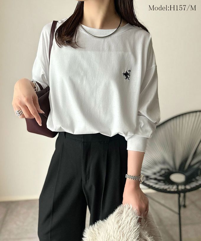 日本 Classical Elf - 休閒背扣logo刺繡寬版長袖上衣-白