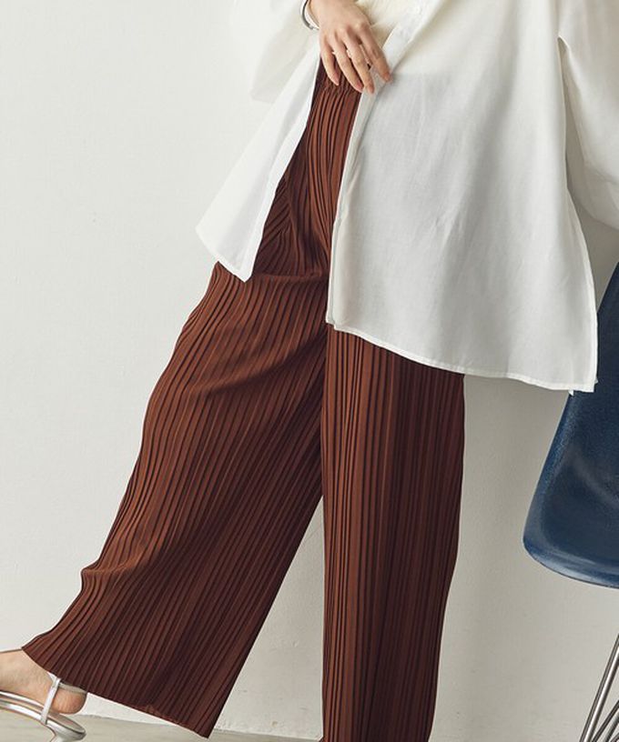 日本 Sans Souci 34+ - 細摺搖曳優雅寬褲(全腰鬆緊)-咖啡 (M)