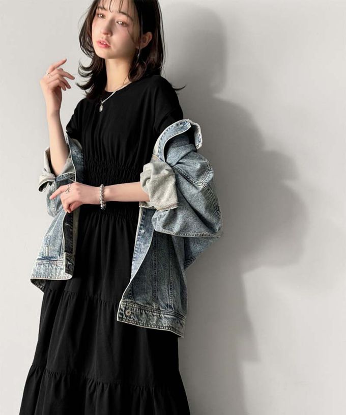 日本 Classical Elf - 100%棉 圓領美型縮腰分層短袖洋裝-淺米棕