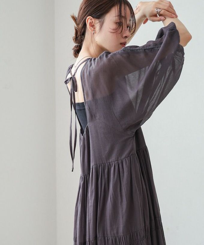 日本 Bab - 100%棉 巴里紗柔軟素色寬袖洋裝-水藍 (S)