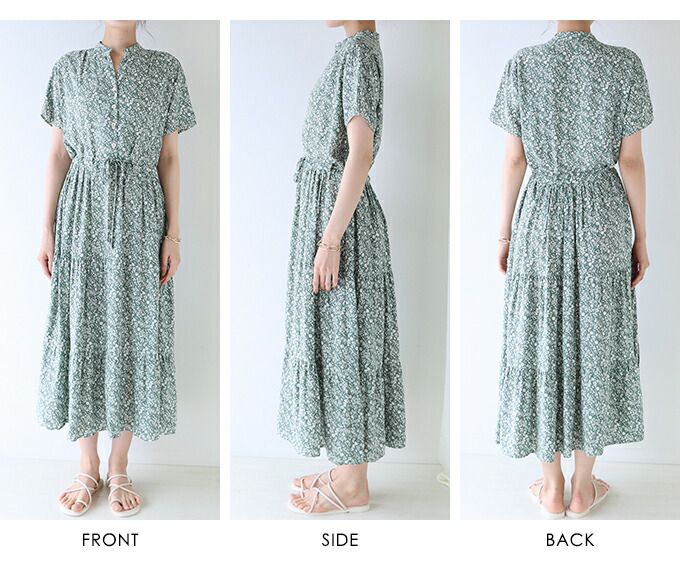 日本 BLUE EAST - 氣質小V領排釦短袖洋裝-素色-綠 (M(Free))