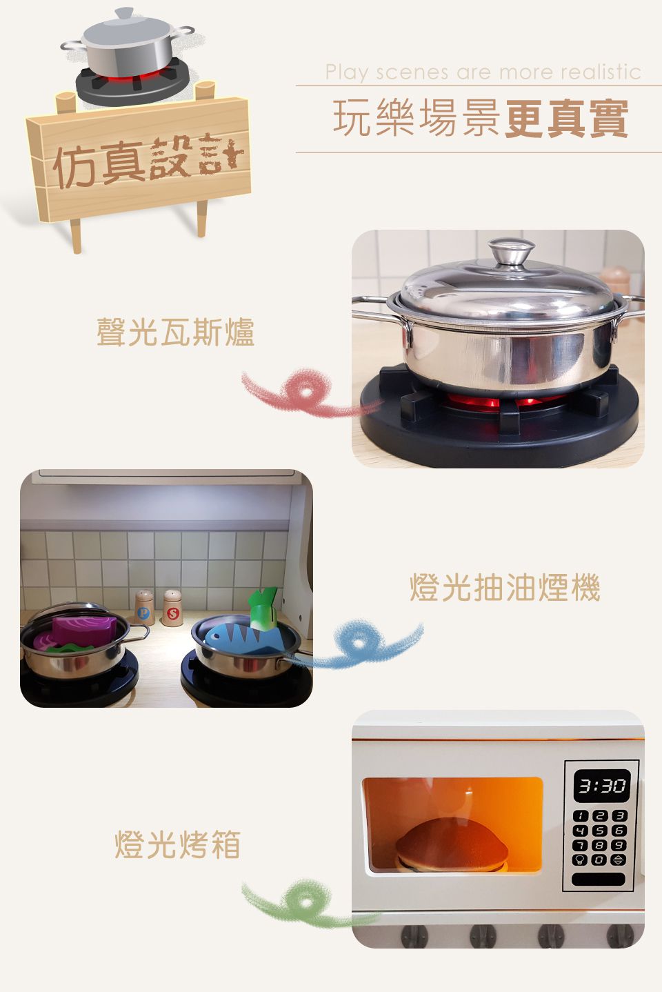 Kikimmy - 加大版歐式木製大型聲光廚房玩具組(附配件11件) (95x71.2x102cm)