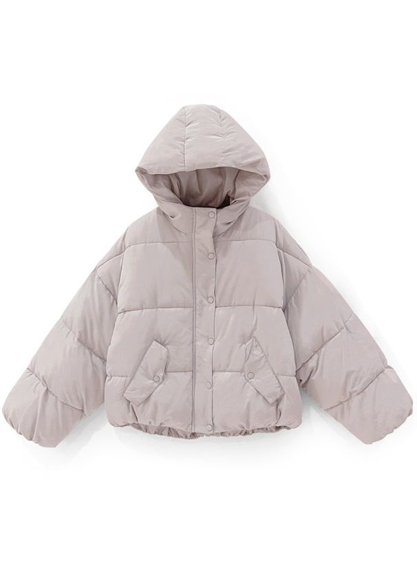 日本 GRL - 保暖科技羽絨連帽外套-淺灰杏 (F)