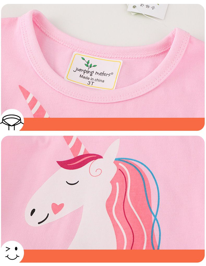 Jumping meters - 棉質圓領短袖網紗洋裝-星星亮片獨角獸-粉色