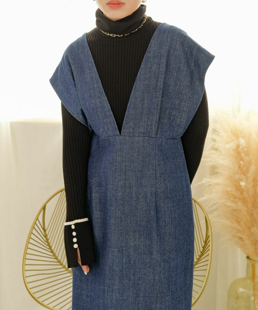 日本 Bab - 知性V領設計綁帶背心裙-深可可