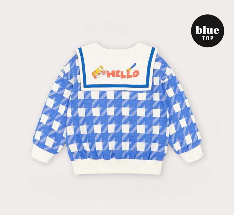 韓國 HEJMINI - 藍格紋水手領套裝-藍