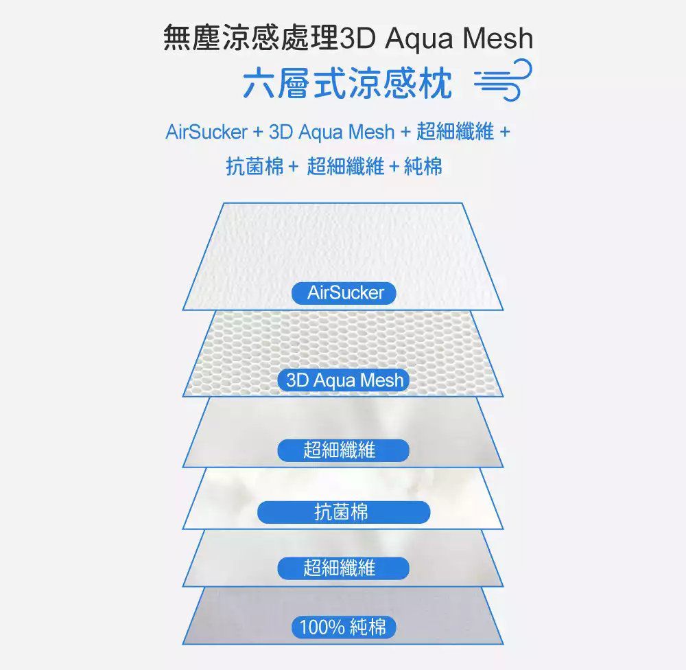 韓國 Hello HiZoo - 3D Aqua Mesh涼感加寬抗菌防蟎雙面枕 (30x70cm)