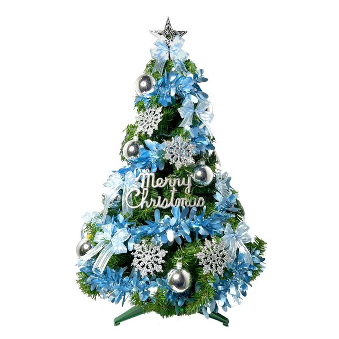 MODACore 摩達客 - 摩達客耶誕-4尺/4呎(120cm)特仕幸福型裝飾綠色聖誕樹+冰雪銀藍系全套飾品配件不含燈/本島免運費