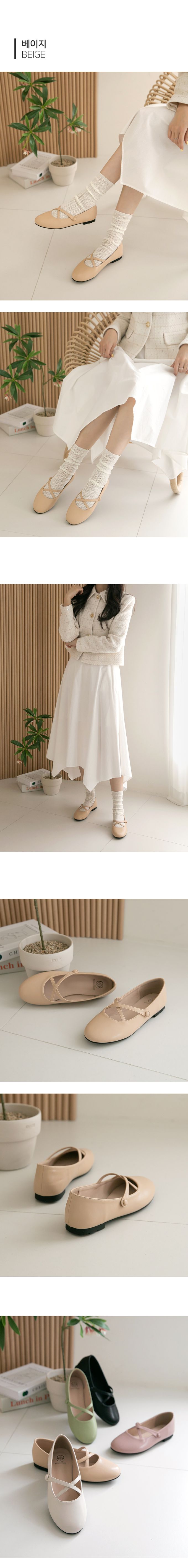 韓國 PINKELEPHANT - 心動交叉瑪莉珍包鞋(1cm)-杏