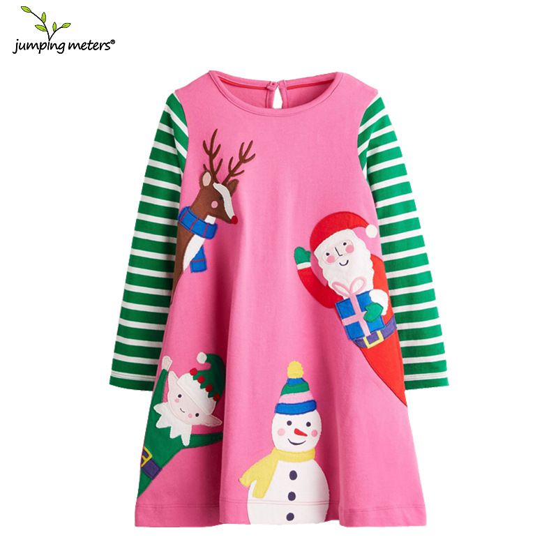 Jumping meters - 棉質圓領長袖連身洋裝-聖誕老人-粉色