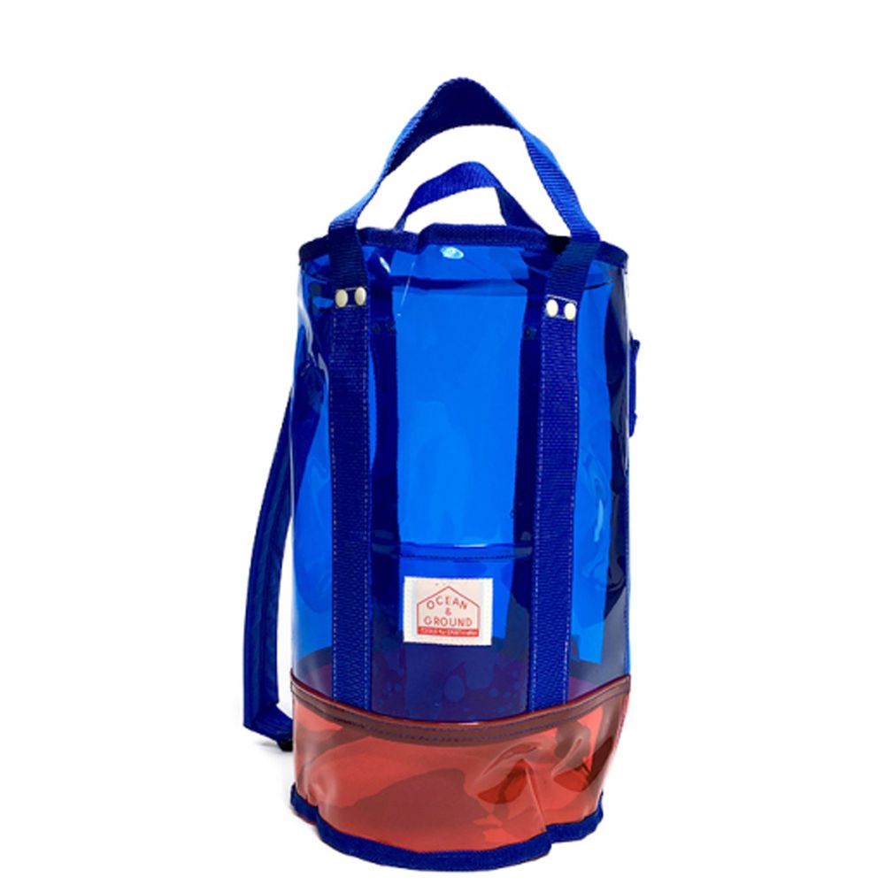 日本 OCEAN&GROUND - 透明PVC防水圓筒包(側背/手提)-藍 (φ20x35cm)