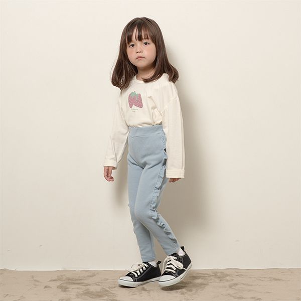 日本 Lycee mine - Anywhere系列 側面荷葉邊9分褲-水藍