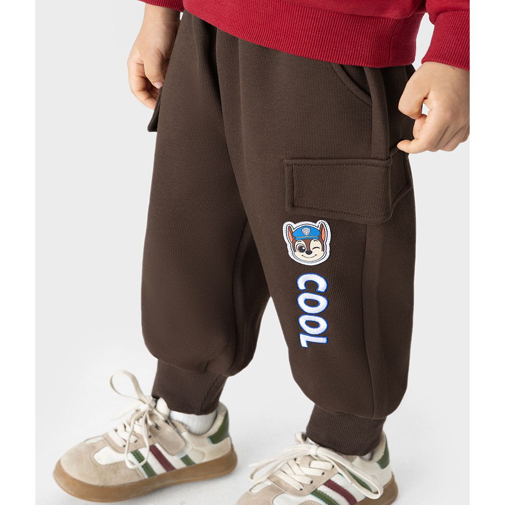 卡通汪汪隊彈性運動束口長褲-卡通人物阿奇-咖啡