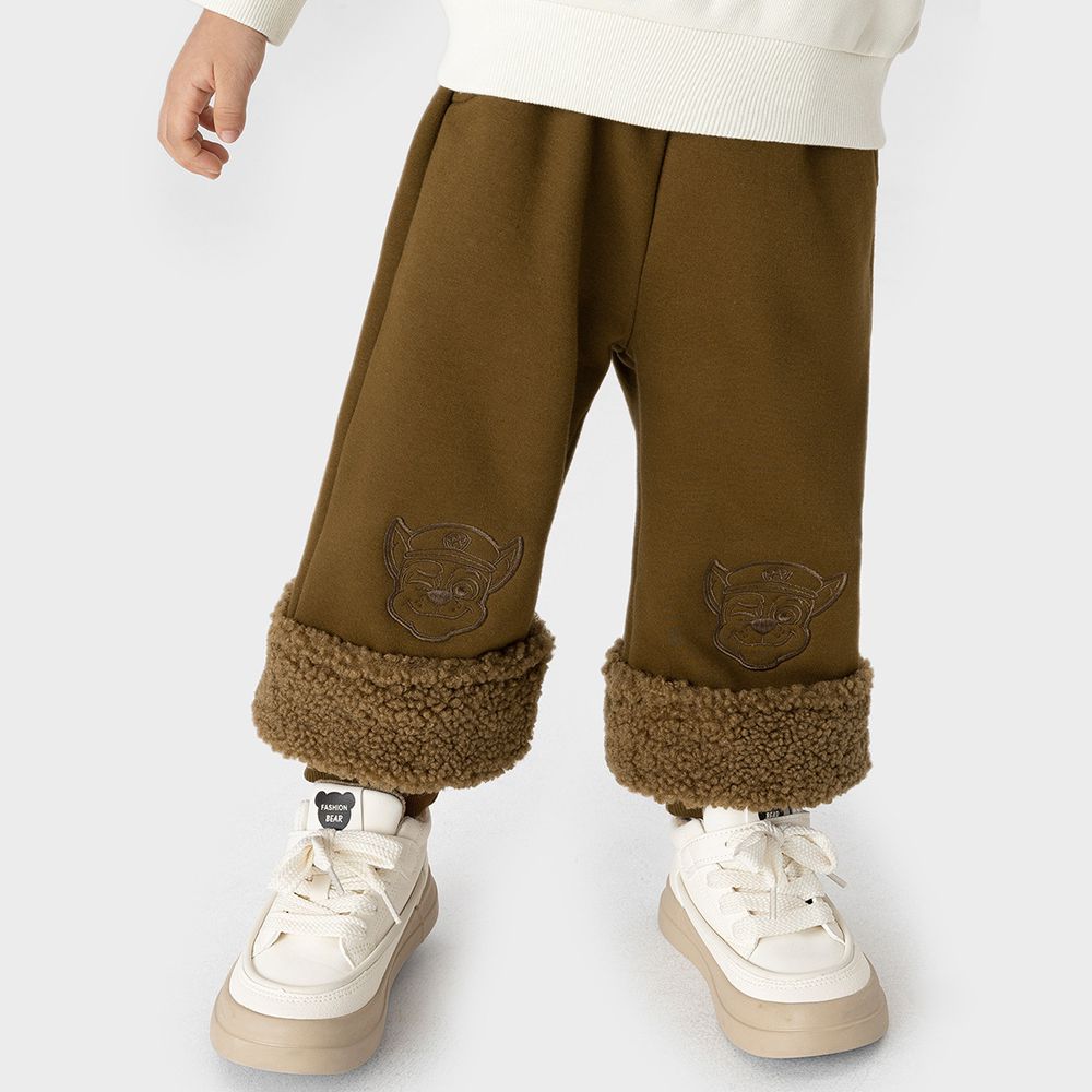 卡通汪汪隊加絨毛邊長褲-卡通人物阿奇-棕色