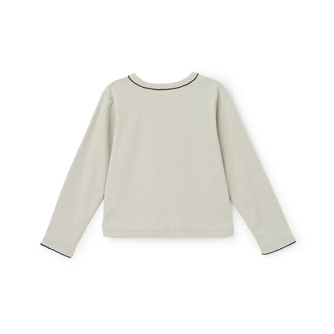 日本 Lycee mine - 100%棉 優雅法式植絨印花長袖上衣-黑