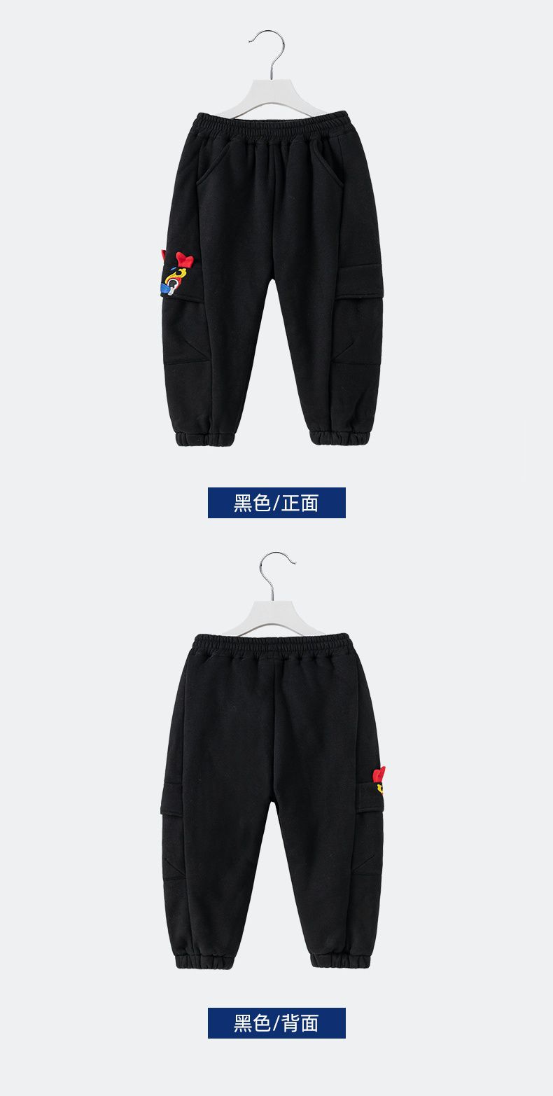 (加絨)喜氣拜年休閒長褲-立體龍角-黑色