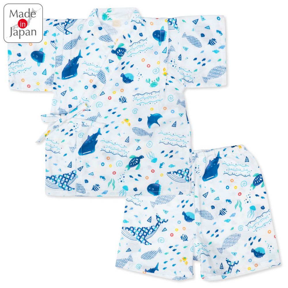 幼兒兩件式甚平-海-米白色