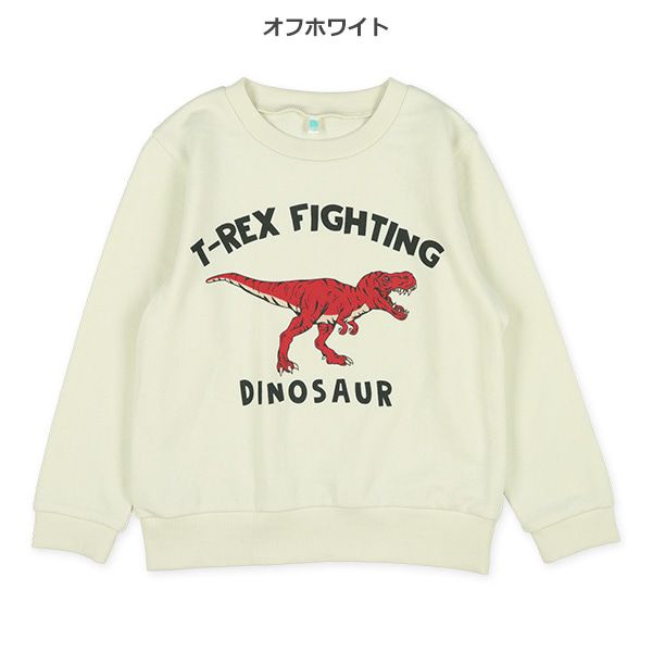 日本西松屋 - 裏毛圓領印花長袖上衣-迅猛龍-米白