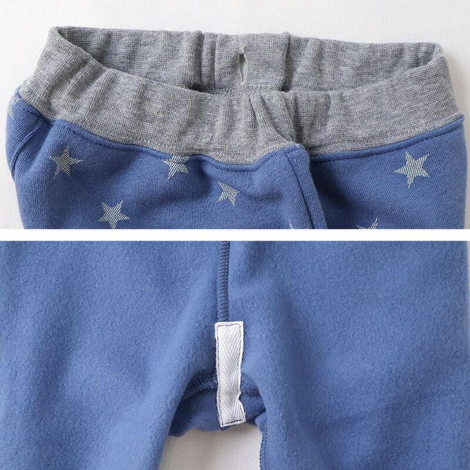 日本 ZOOLAND - 熊耳口袋滿版星星裏毛長褲-卡其