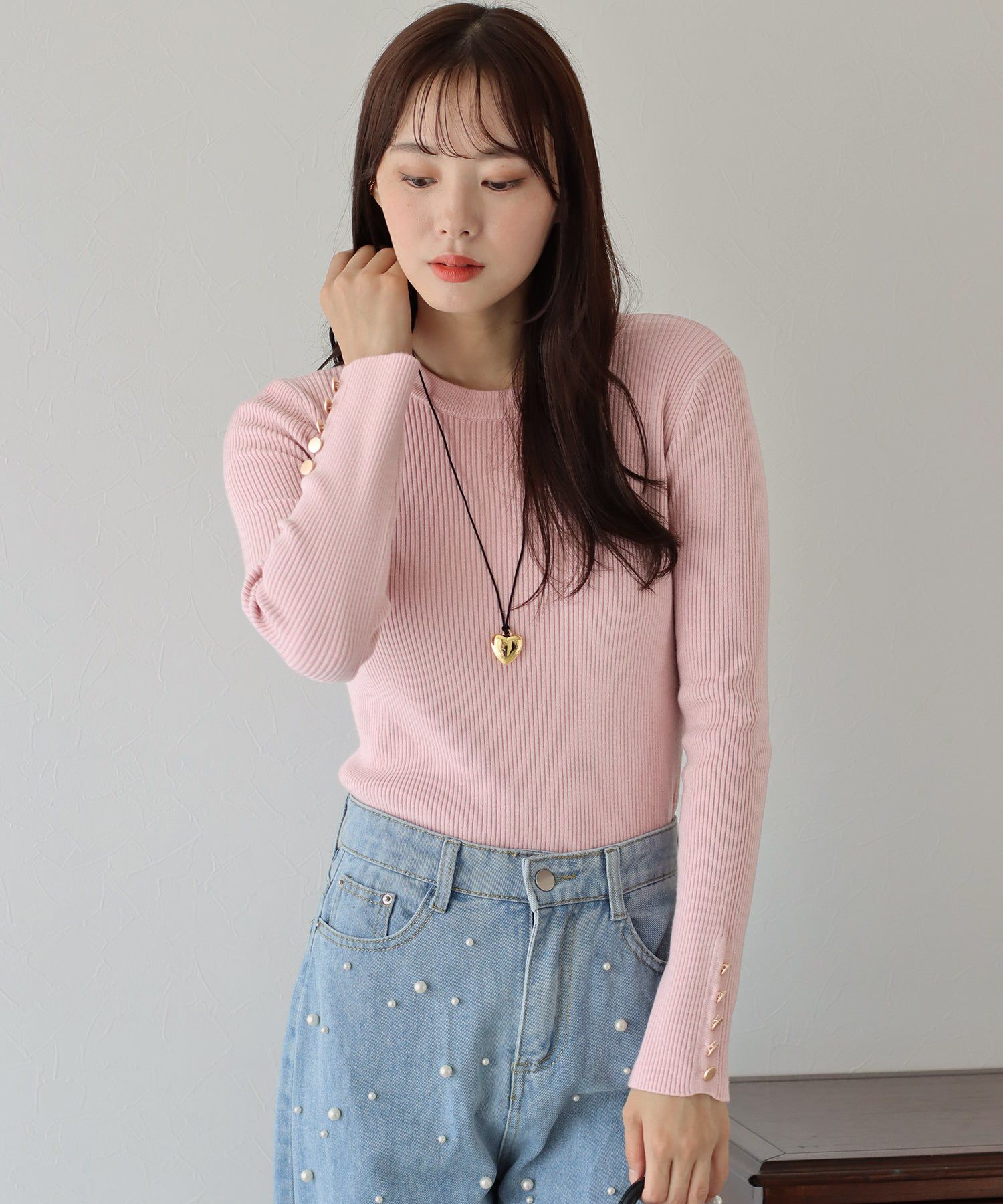 日本 BLUE EAST - 時尚金釦羅紋針織上衣-墨綠