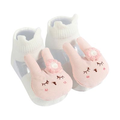 JoyNa - 2雙入-春夏薄棉透膚寶寶襪 立體公仔襪子-小兔+隨機1雙