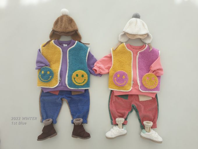 韓國 First Blue - 鬆緊腰絨布口袋雙色長褲-桃X綠