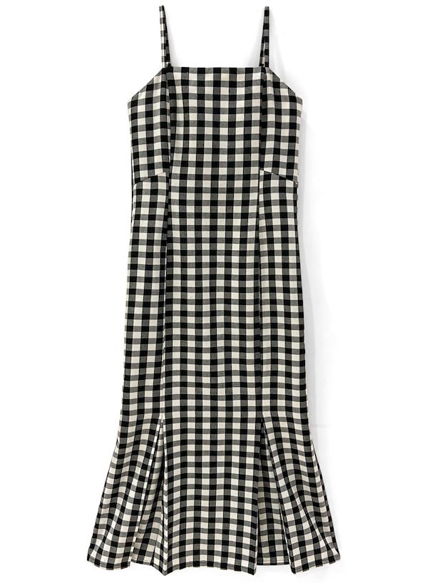 日本 GRL - 甜美收腰格紋吊帶裙-時尚黑