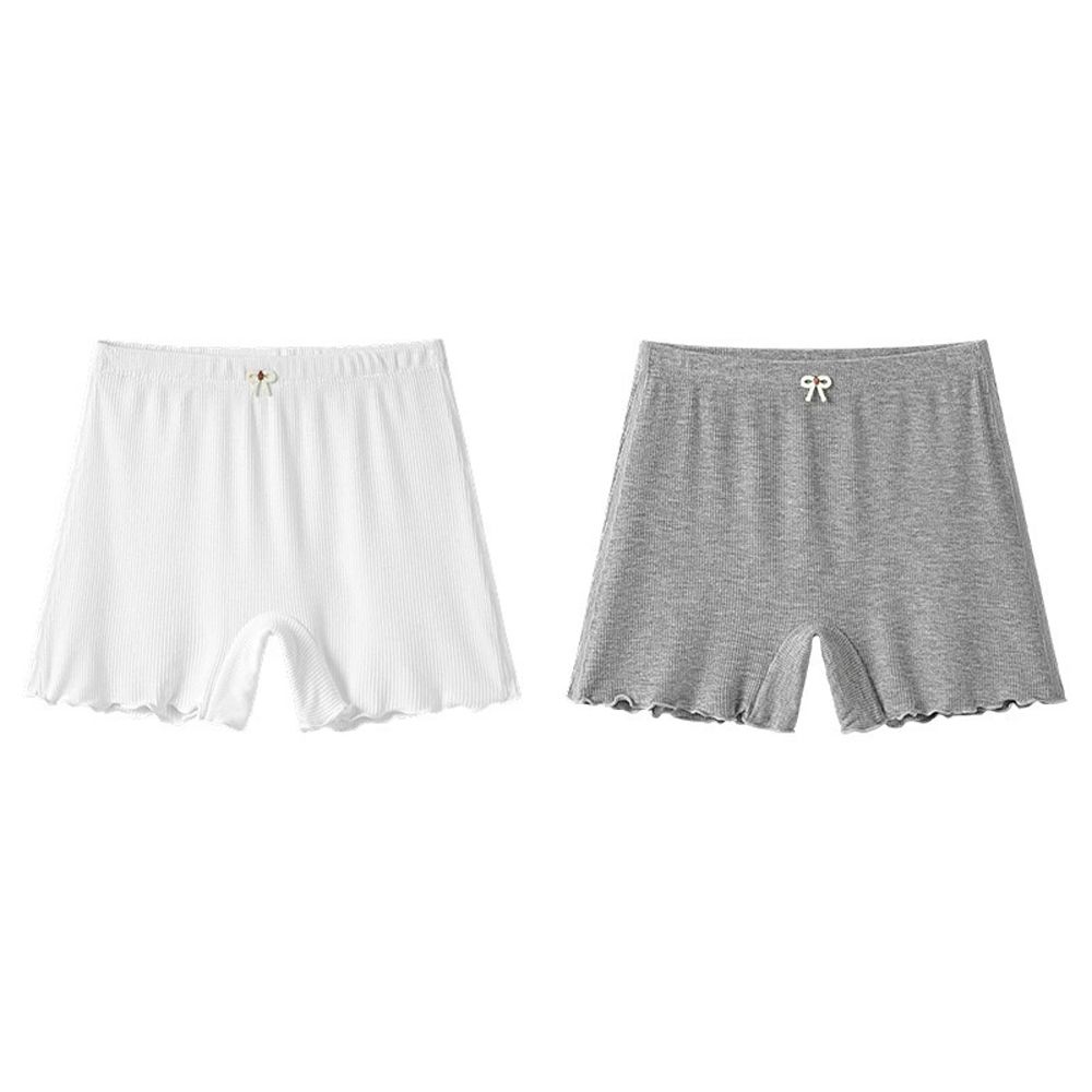 彈力螺紋透氣安全褲-兩入組-白色+灰色