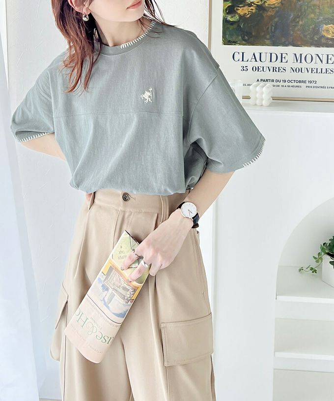 日本 Classical Elf - Java聯名 縫線刺繡風短袖T恤-淺黃