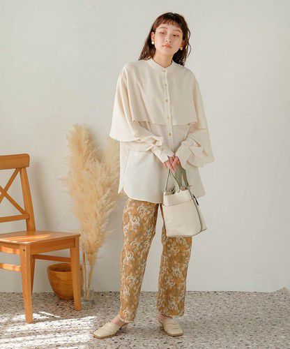 日本 Bou Jeloud - 復古花草圖騰長褲-海軍藍