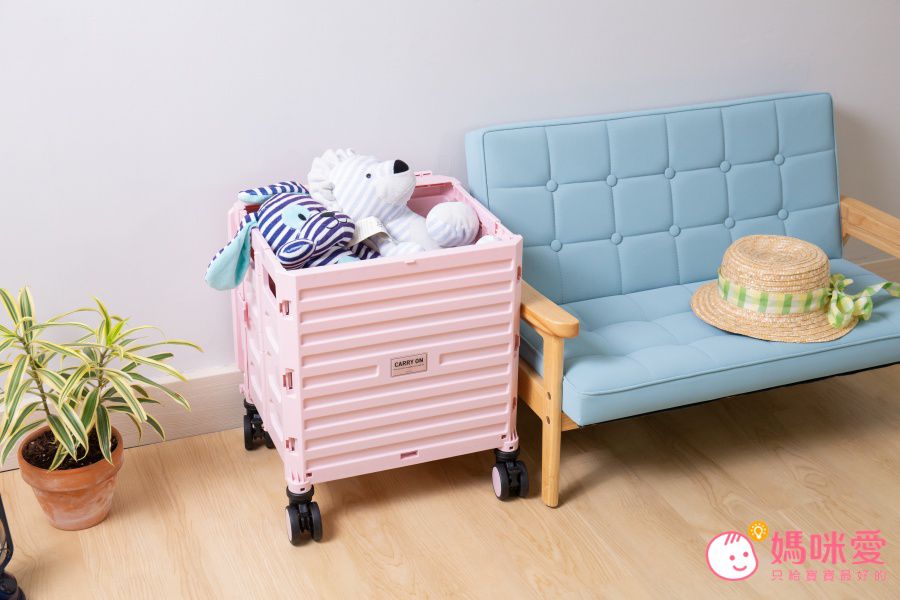 韓國 Daily Like - 四輪折疊手拉車／購物車-橄欖綠 (展開：40X36X46cm，折疊：40X10X46cm)