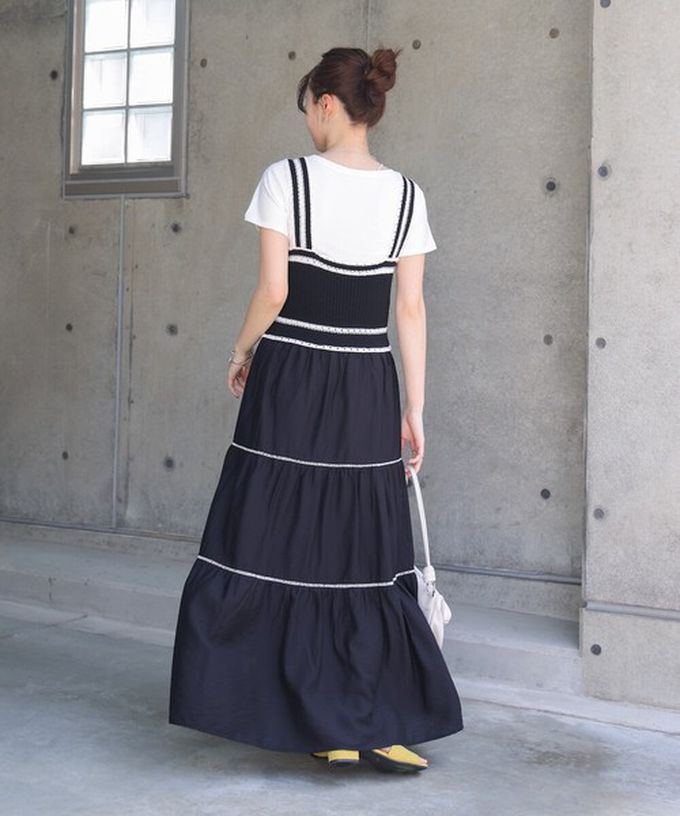 日本 Bab - 純棉針織拼接渡假風無袖洋裝-經典黑